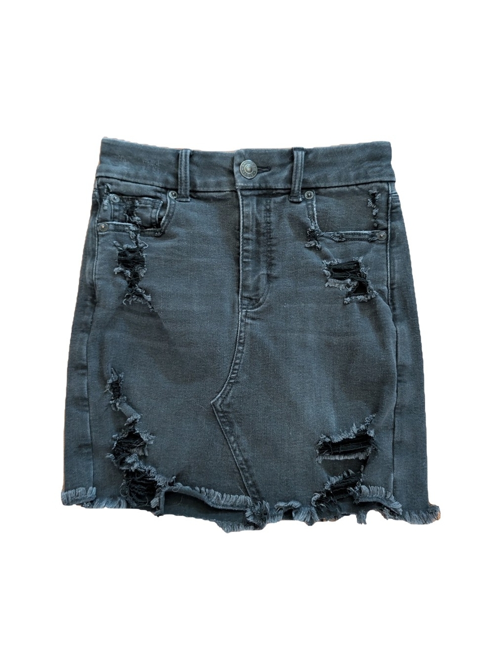 American Eagle Outfitters Ripped Charcoal Black Denim Mini Skirt